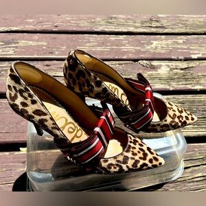 Sam Edelman Maeve Sand Calf Hair leopard print Big Bow stiletto. 8.5